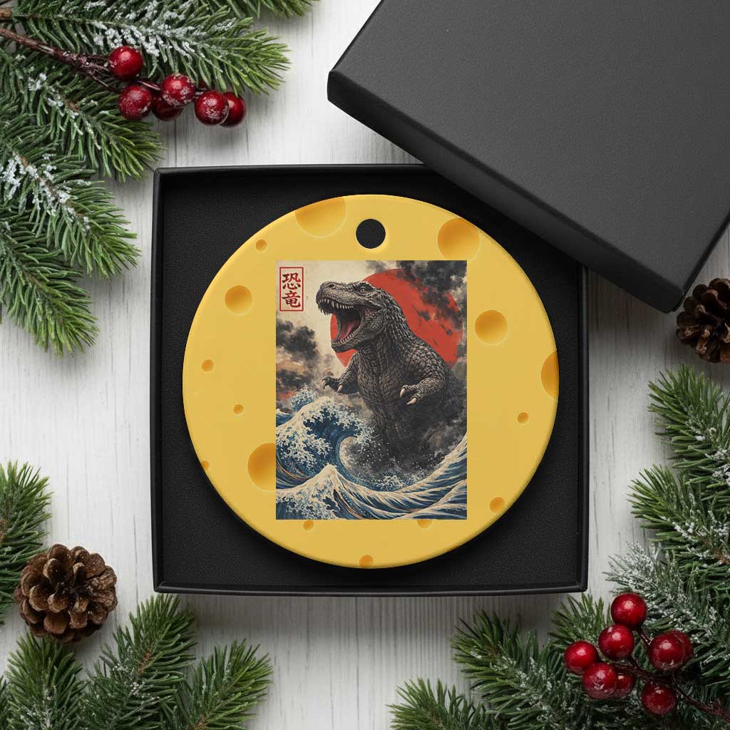 Japanese Dinosaur Ceramic Ornament Vintage Great Wave Monster Epic Giant Monster Ukiyo-e Style