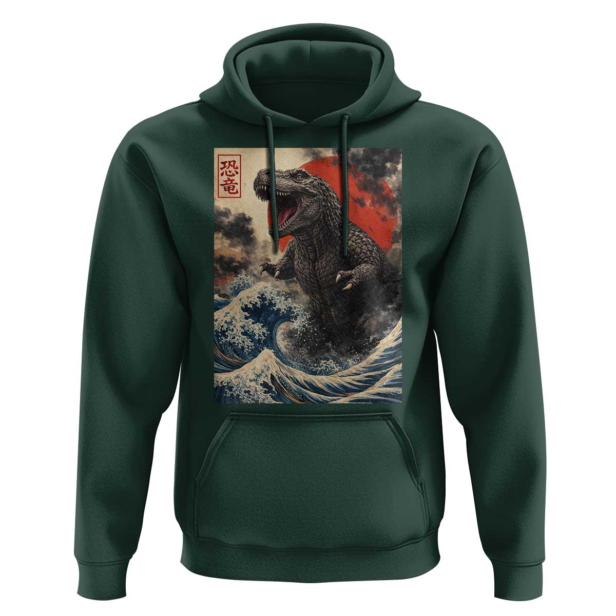 Japanese Dinosaur Hoodie Vintage Great Wave Monster Epic Giant Monster Ukiyo-e Style