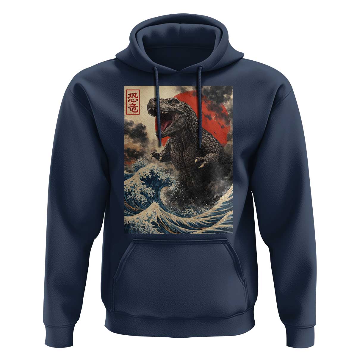 Japanese Dinosaur Hoodie Vintage Great Wave Monster Epic Giant Monster Ukiyo-e Style