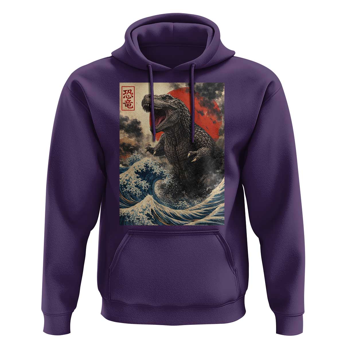 Japanese Dinosaur Hoodie Vintage Great Wave Monster Epic Giant Monster Ukiyo-e Style