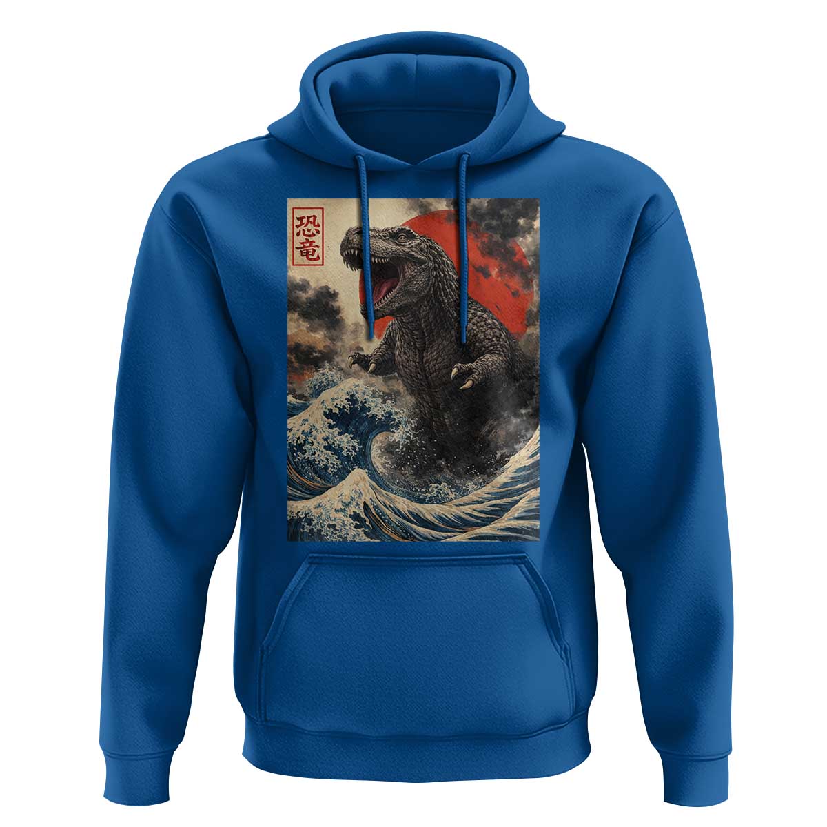 Japanese Dinosaur Hoodie Vintage Great Wave Monster Epic Giant Monster Ukiyo-e Style