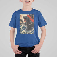 Japanese Dinosaur T Shirt For Kid Vintage Great Wave Monster Epic Giant Monster Ukiyo-e Style