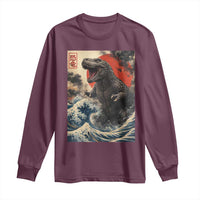 Japanese Dinosaur Long Sleeve Shirt Vintage Great Wave Monster Epic Giant Monster Ukiyo-e Style