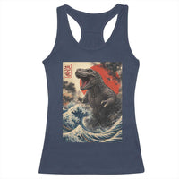 Japanese Dinosaur Racerback Tank Top Vintage Great Wave Monster Epic Giant Monster Ukiyo-e Style