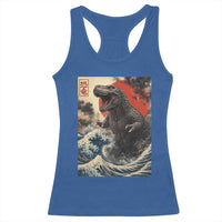 Japanese Dinosaur Racerback Tank Top Vintage Great Wave Monster Epic Giant Monster Ukiyo-e Style