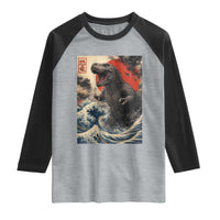 Japanese Dinosaur Raglan Shirt Vintage Great Wave Monster Epic Giant Monster Ukiyo-e Style