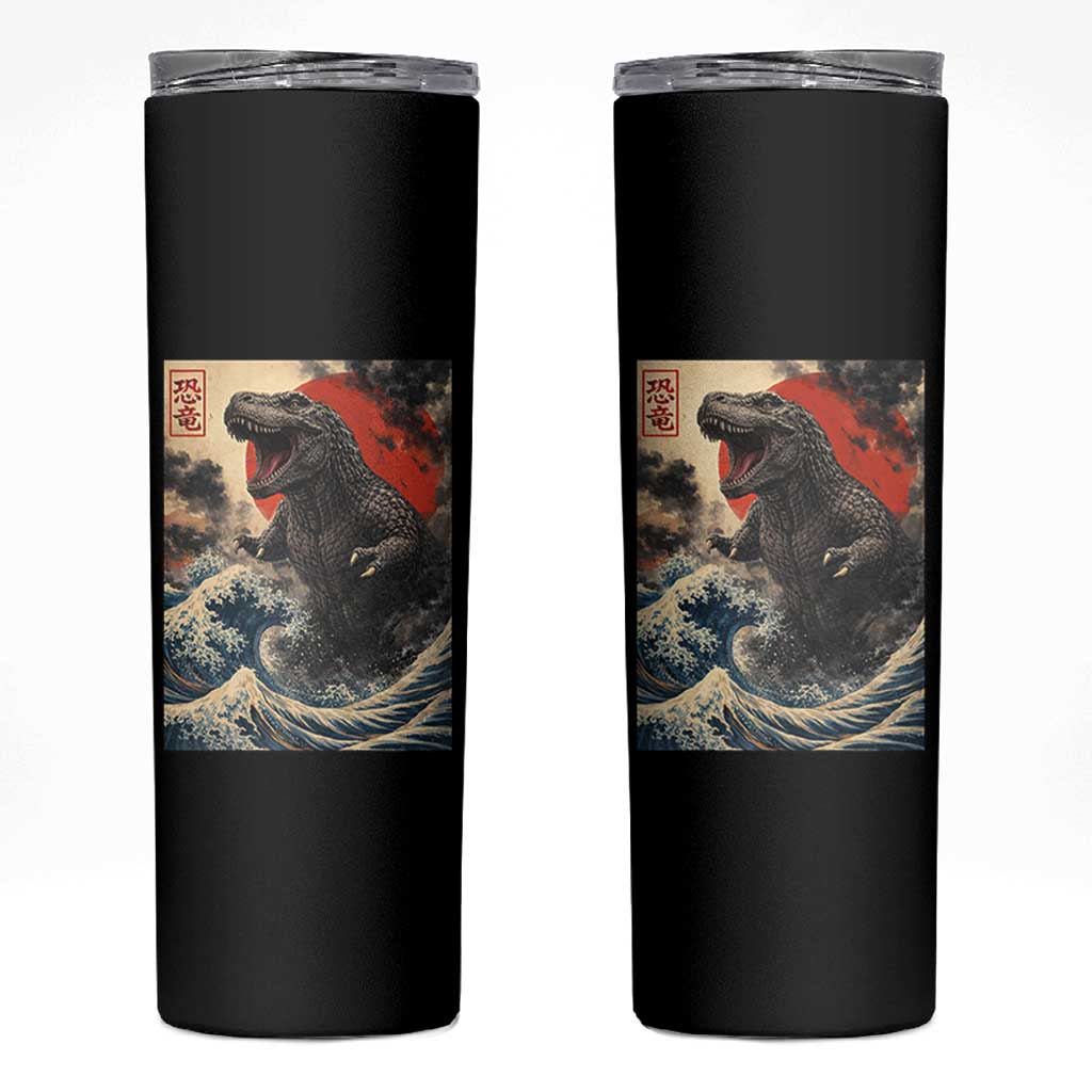 Japanese Dinosaur Skinny Tumbler Vintage Great Wave Monster Epic Giant Monster Ukiyo-e Style