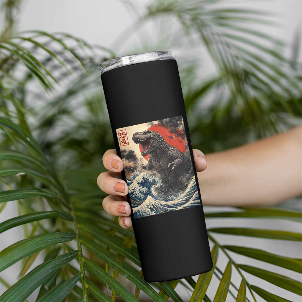 Japanese Dinosaur Skinny Tumbler Vintage Great Wave Monster Epic Giant Monster Ukiyo-e Style