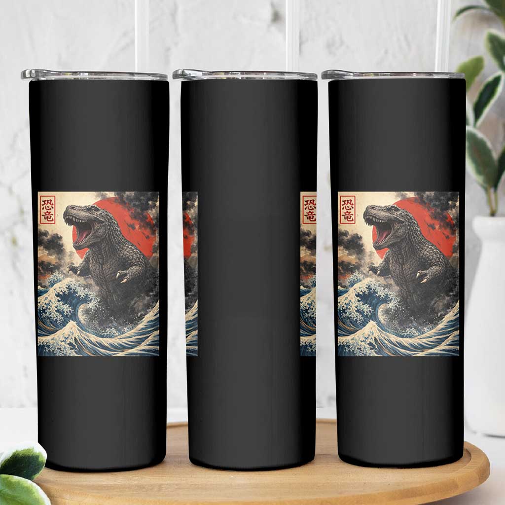 Japanese Dinosaur Skinny Tumbler Vintage Great Wave Monster Epic Giant Monster Ukiyo-e Style