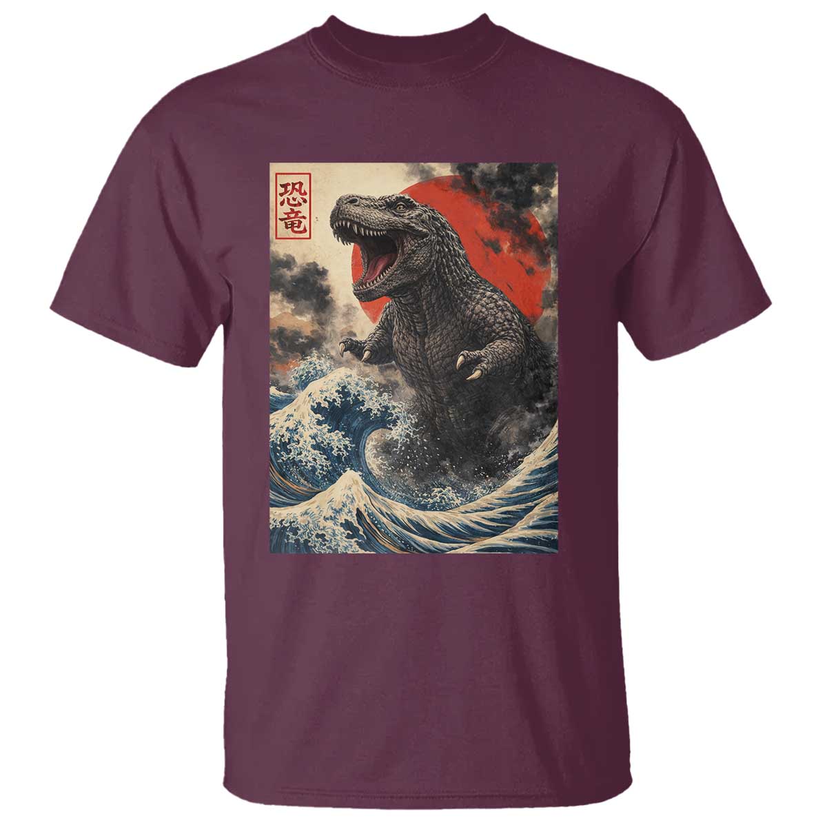 Japanese Dinosaur T Shirt Vintage Great Wave Monster Epic Giant Monster Ukiyo-e Style