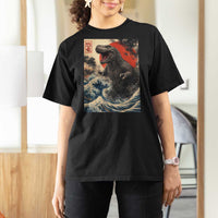 Japanese Dinosaur T Shirt For Women Vintage Great Wave Monster Epic Giant Monster Ukiyo-e Style
