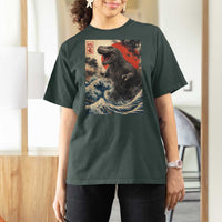 Japanese Dinosaur T Shirt For Women Vintage Great Wave Monster Epic Giant Monster Ukiyo-e Style