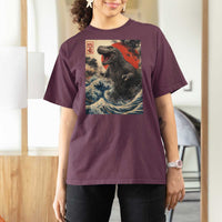 Japanese Dinosaur T Shirt For Women Vintage Great Wave Monster Epic Giant Monster Ukiyo-e Style