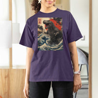Japanese Dinosaur T Shirt For Women Vintage Great Wave Monster Epic Giant Monster Ukiyo-e Style