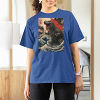 Japanese Dinosaur T Shirt For Women Vintage Great Wave Monster Epic Giant Monster Ukiyo-e Style