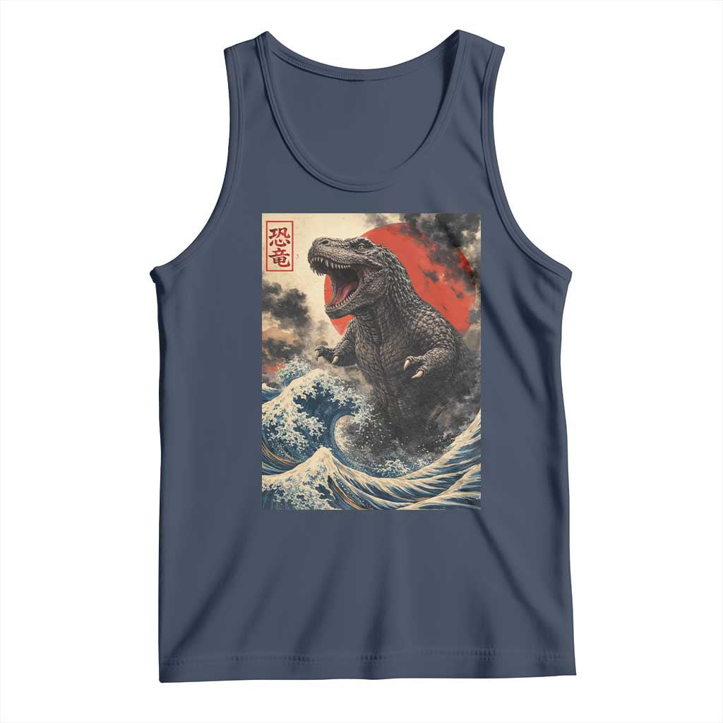 Japanese Dinosaur Tank Top Vintage Great Wave Monster Epic Giant Monster Ukiyo-e Style