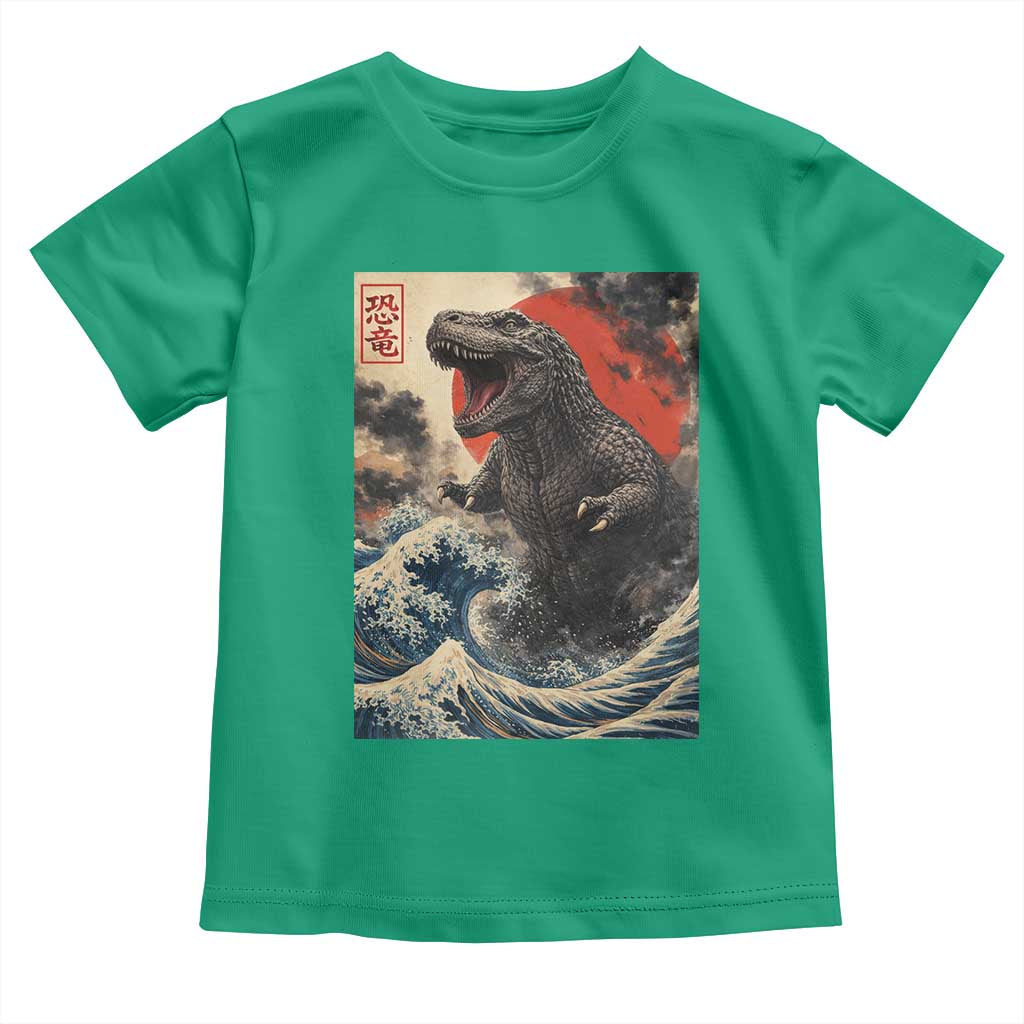 Japanese Dinosaur Toddler T Shirt Vintage Great Wave Monster Epic Giant Monster Ukiyo-e Style