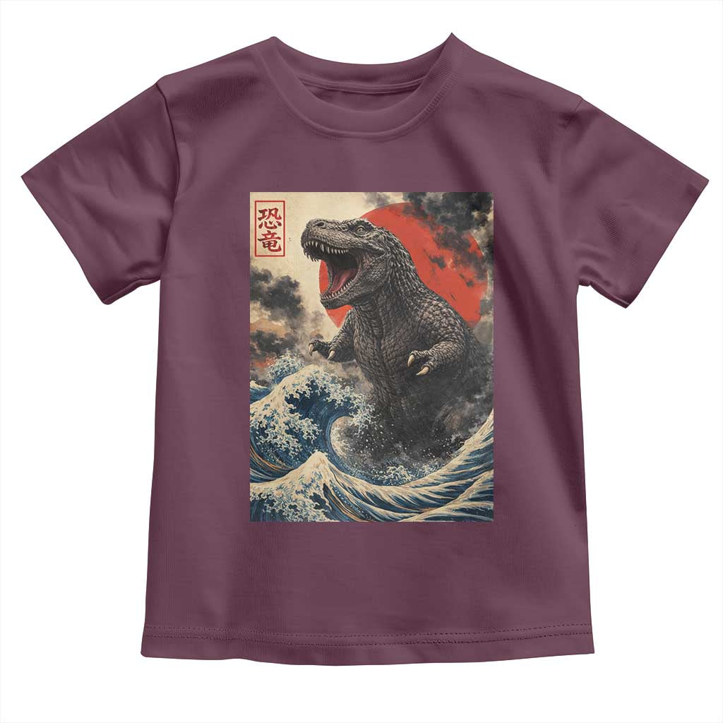 Japanese Dinosaur Toddler T Shirt Vintage Great Wave Monster Epic Giant Monster Ukiyo-e Style