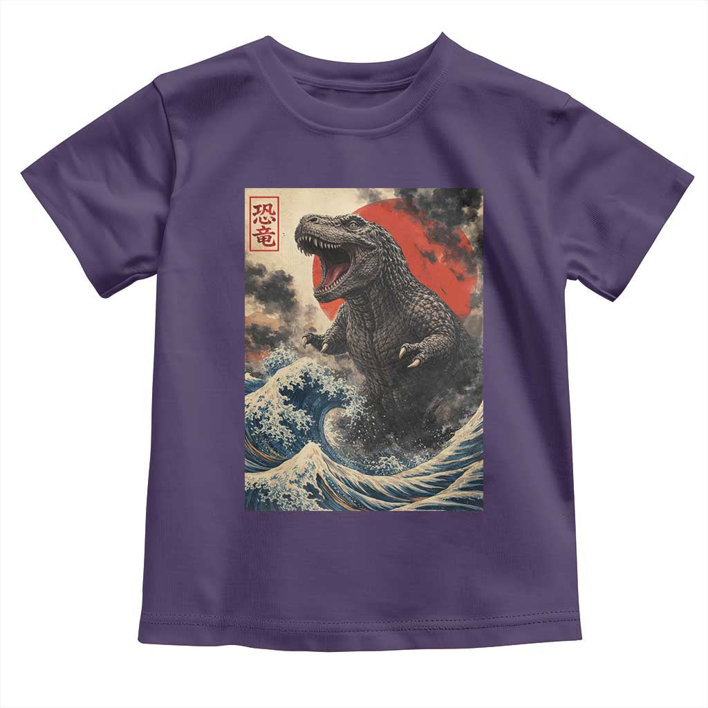 Japanese Dinosaur Toddler T Shirt Vintage Great Wave Monster Epic Giant Monster Ukiyo-e Style
