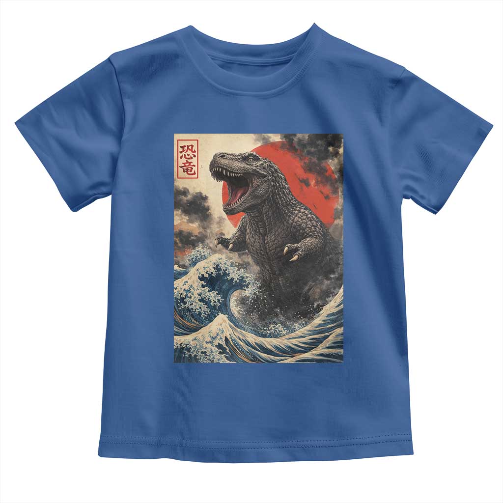 Japanese Dinosaur Toddler T Shirt Vintage Great Wave Monster Epic Giant Monster Ukiyo-e Style