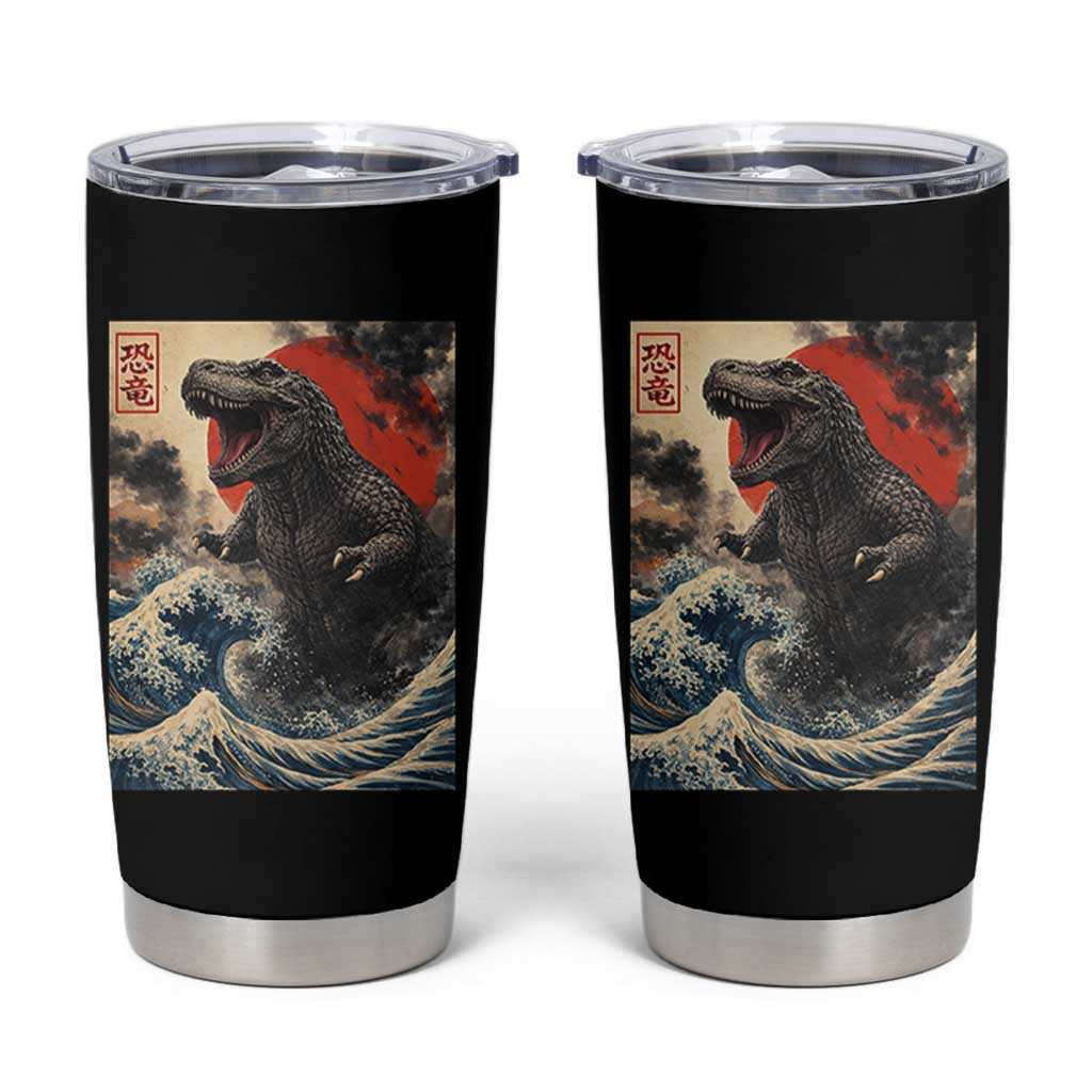 Japanese Dinosaur Tumbler Cup Vintage Great Wave Monster Epic Giant Monster Ukiyo-e Style