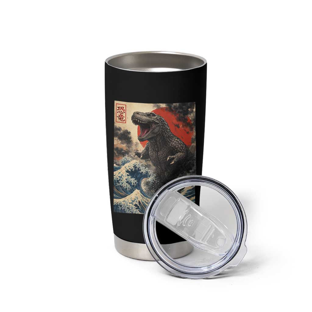 Japanese Dinosaur Tumbler Cup Vintage Great Wave Monster Epic Giant Monster Ukiyo-e Style
