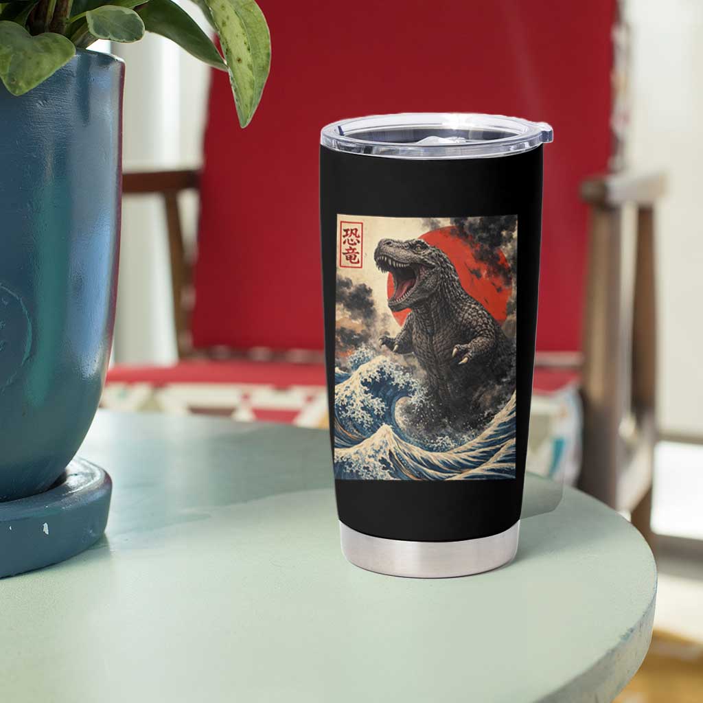Japanese Dinosaur Tumbler Cup Vintage Great Wave Monster Epic Giant Monster Ukiyo-e Style