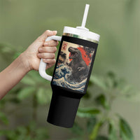 Japanese Dinosaur Tumbler With Handle Vintage Great Wave Monster Epic Giant Monster Ukiyo-e Style