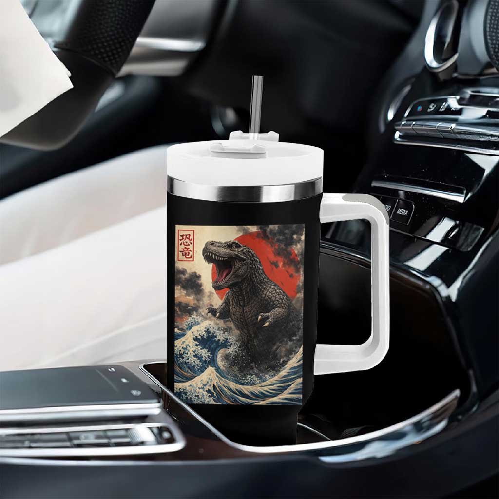 Japanese Dinosaur Tumbler With Handle Vintage Great Wave Monster Epic Giant Monster Ukiyo-e Style