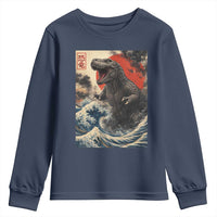 Japanese Dinosaur Youth Sweatshirt Vintage Great Wave Monster Epic Giant Monster Ukiyo-e Style
