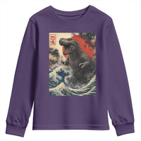 Japanese Dinosaur Youth Sweatshirt Vintage Great Wave Monster Epic Giant Monster Ukiyo-e Style