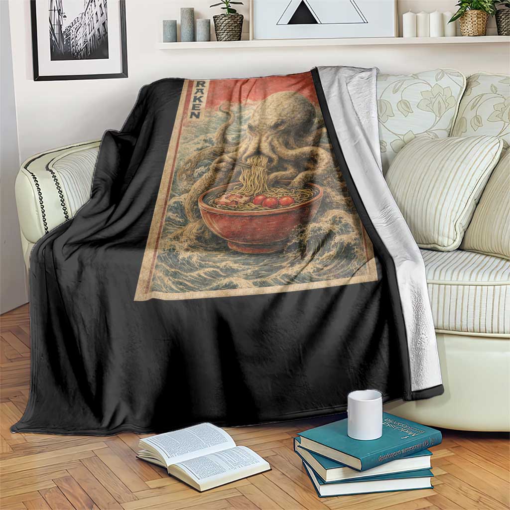 Sea Monster Eating Ramen Throw Blanket Vintage Graphic Japanese Lover Ukiyo-e Art