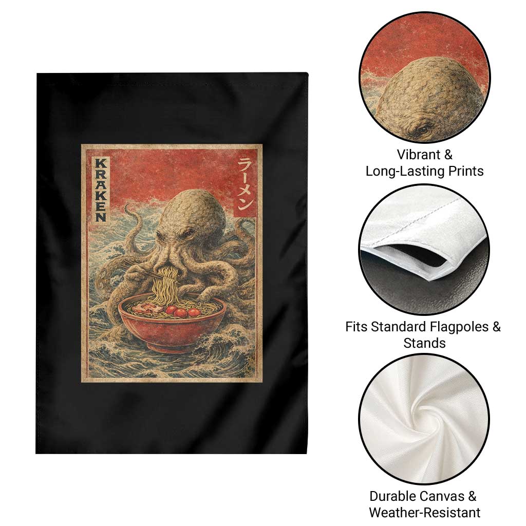 Sea Monster Eating Ramen Garden Flag Vintage Graphic Japanese Lover Ukiyo-e Art