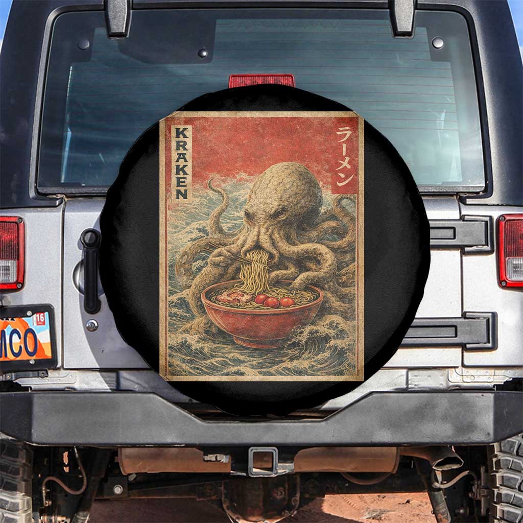 Sea Monster Eating Ramen Spare Tire Cover Vintage Graphic Japanese Lover Ukiyo-e Art
