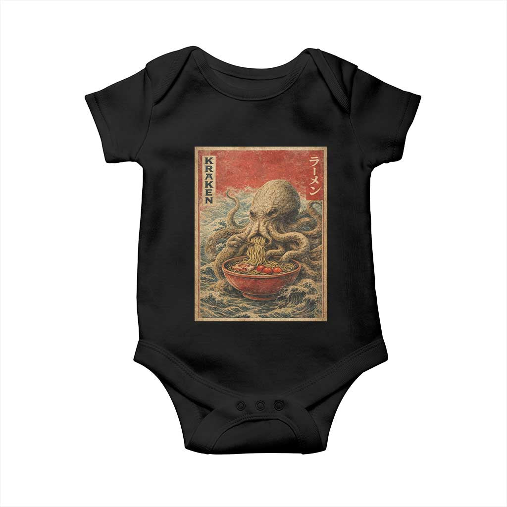 Sea Monster Eating Ramen Baby Onesie Vintage Graphic Japanese Lover Ukiyo-e Art