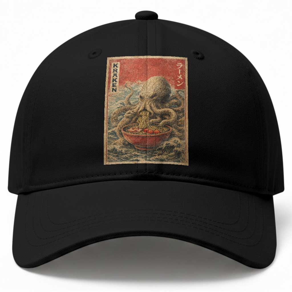 Sea Monster Eating Ramen Baseball Cap Vintage Graphic Japanese Lover Ukiyo-e Art
