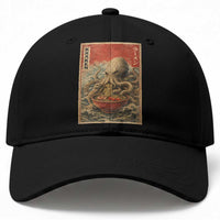 Sea Monster Eating Ramen Baseball Cap Vintage Graphic Japanese Lover Ukiyo-e Art