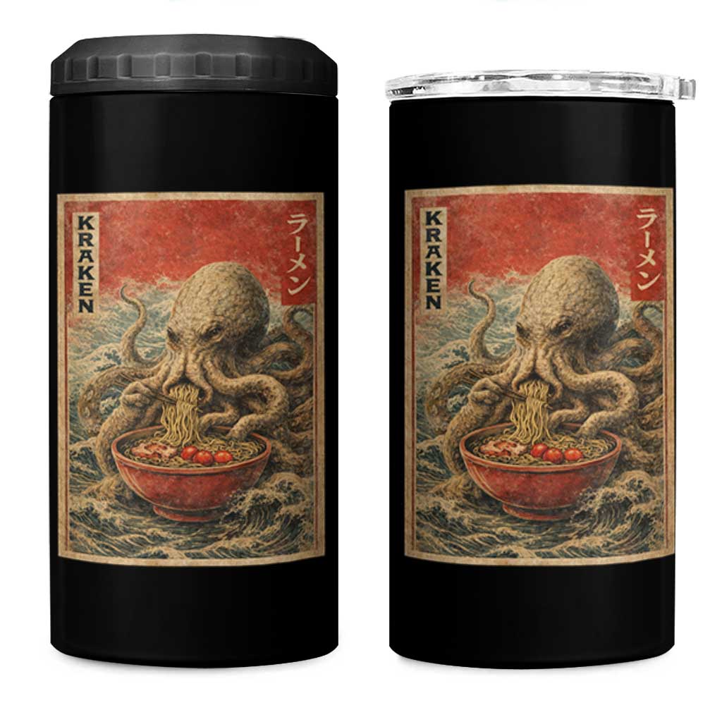 Sea Monster Eating Ramen 4 in 1 Can Cooler Tumbler Vintage Graphic Japanese Lover Ukiyo-e Art
