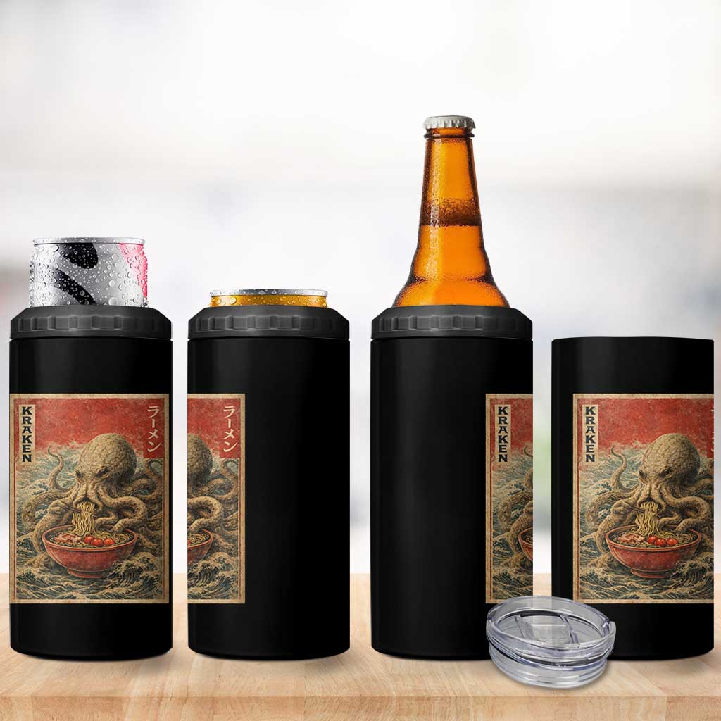 Sea Monster Eating Ramen 4 in 1 Can Cooler Tumbler Vintage Graphic Japanese Lover Ukiyo-e Art