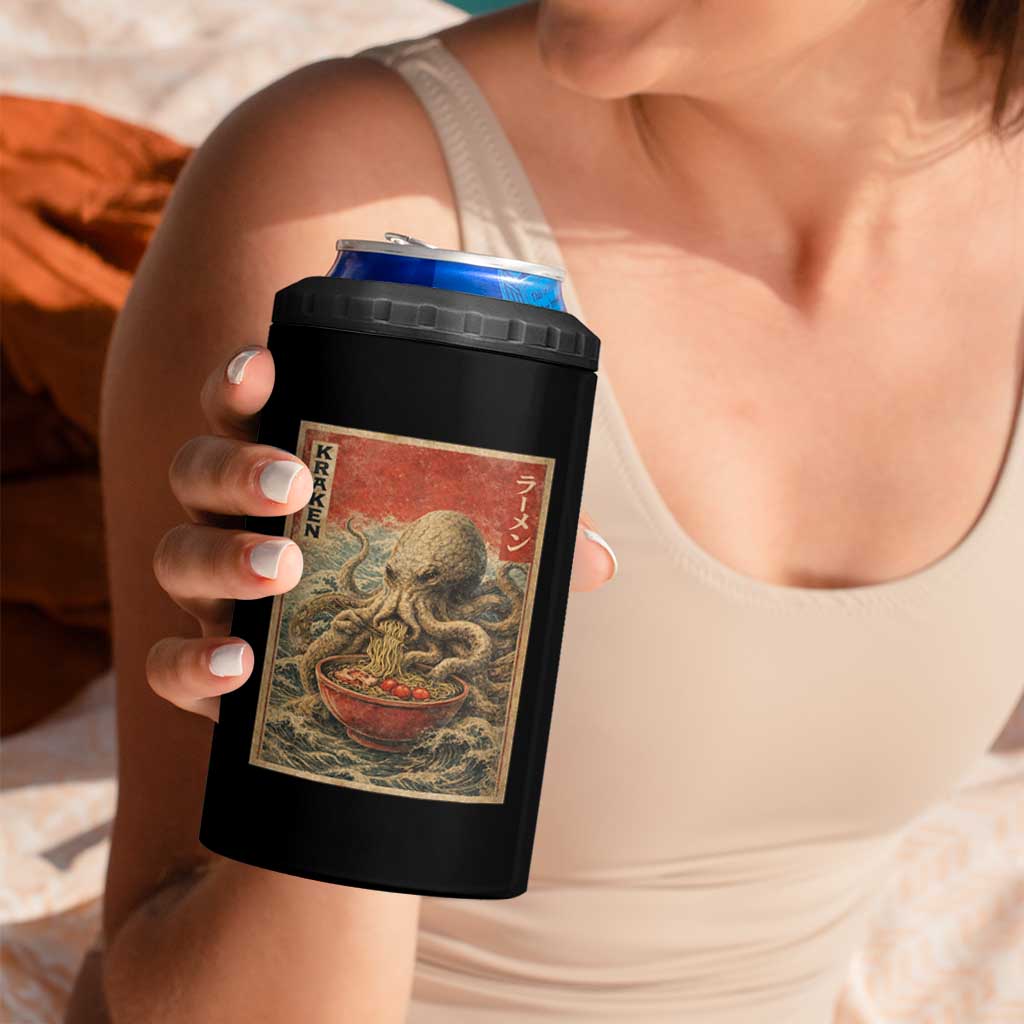 Sea Monster Eating Ramen 4 in 1 Can Cooler Tumbler Vintage Graphic Japanese Lover Ukiyo-e Art