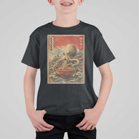 Sea Monster Eating Ramen T Shirt For Kid Vintage Graphic Japanese Lover Ukiyo-e Art