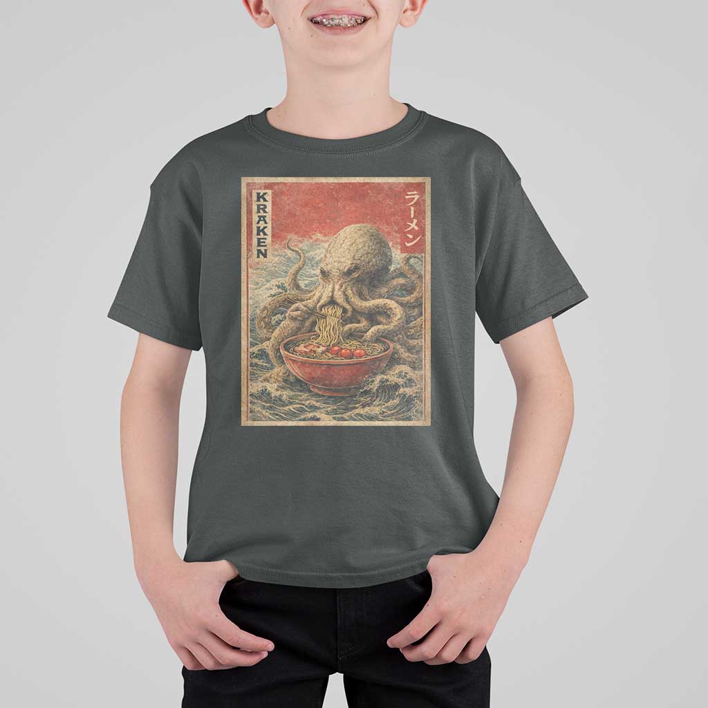 Sea Monster Eating Ramen T Shirt For Kid Vintage Graphic Japanese Lover Ukiyo-e Art