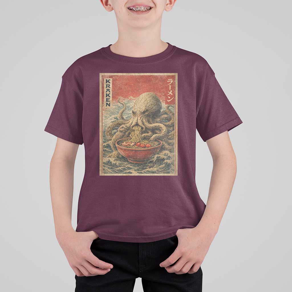 Sea Monster Eating Ramen T Shirt For Kid Vintage Graphic Japanese Lover Ukiyo-e Art