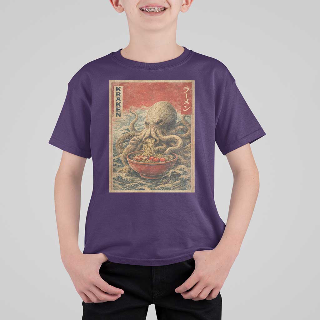 Sea Monster Eating Ramen T Shirt For Kid Vintage Graphic Japanese Lover Ukiyo-e Art