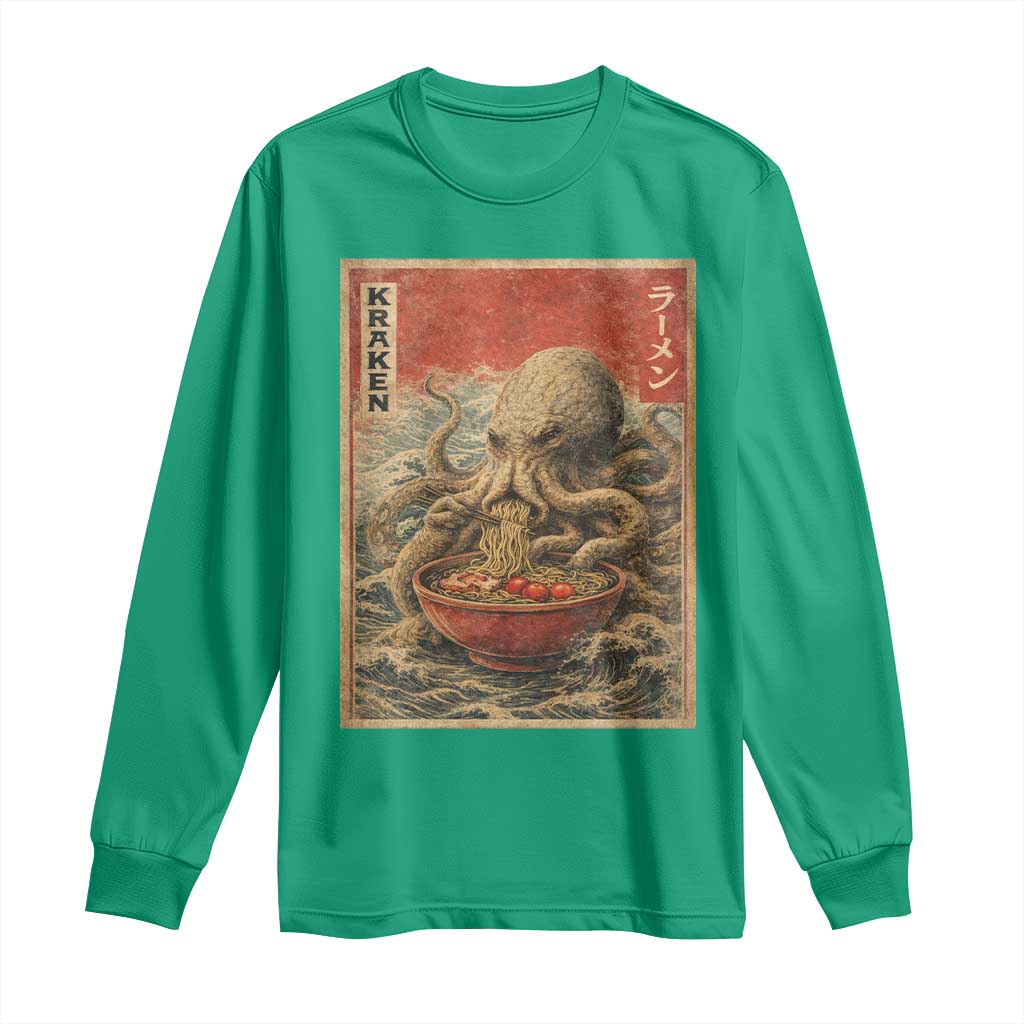 Sea Monster Eating Ramen Long Sleeve Shirt Vintage Graphic Japanese Lover Ukiyo-e Art