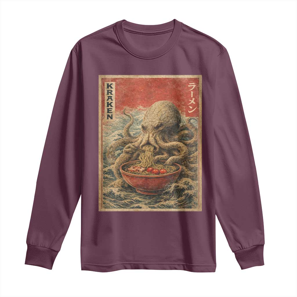 Sea Monster Eating Ramen Long Sleeve Shirt Vintage Graphic Japanese Lover Ukiyo-e Art