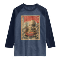 Sea Monster Eating Ramen Raglan Shirt Vintage Graphic Japanese Lover Ukiyo-e Art