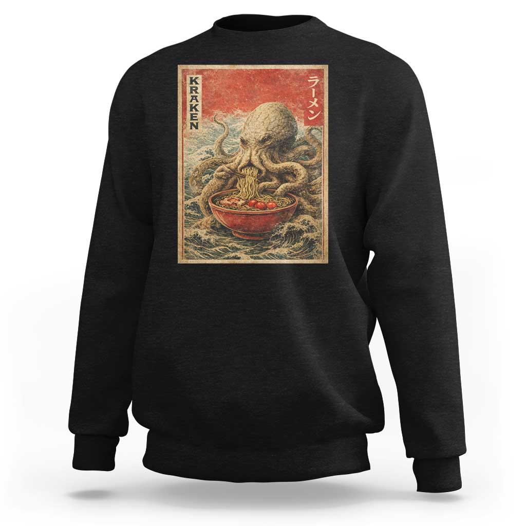 Sea Monster Eating Ramen Sweatshirt Vintage Graphic Japanese Lover Ukiyo-e Art