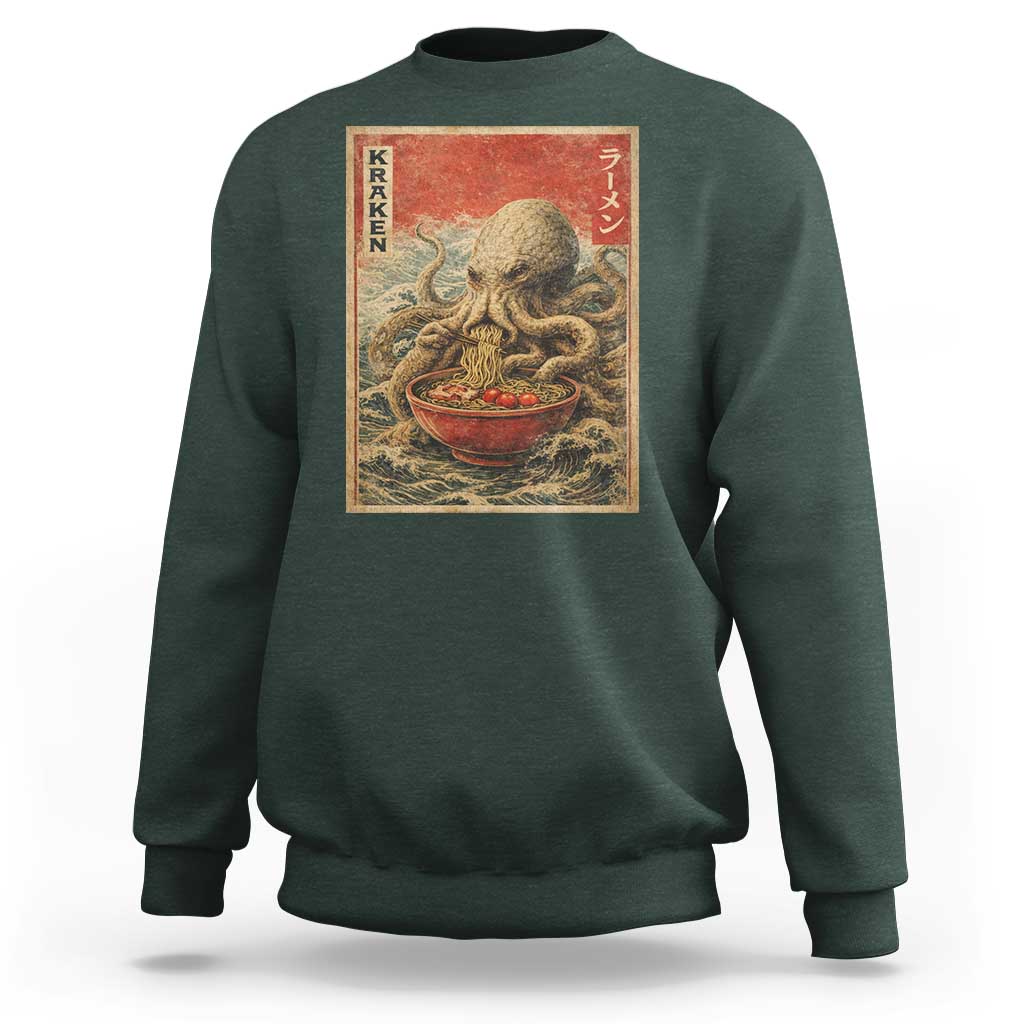 Sea Monster Eating Ramen Sweatshirt Vintage Graphic Japanese Lover Ukiyo-e Art