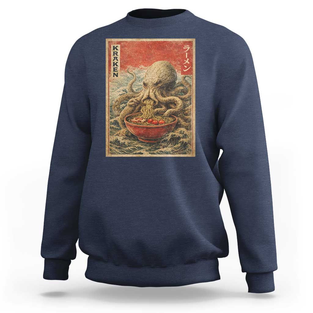 Sea Monster Eating Ramen Sweatshirt Vintage Graphic Japanese Lover Ukiyo-e Art